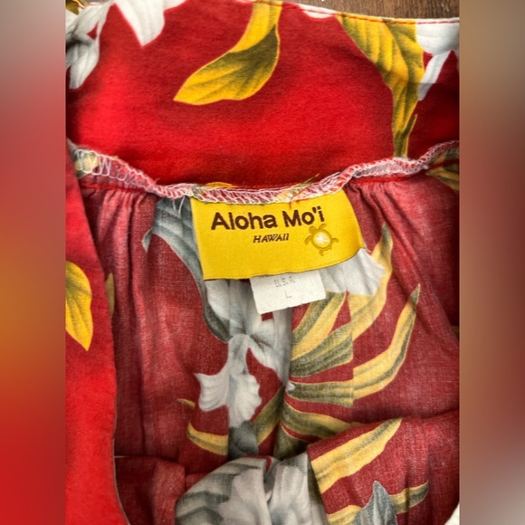 Aloha Mo’i Moi Dress Size Large Red Floral Mumu Roper Vintage Tropical Hawaiian - Picture 14 of 14